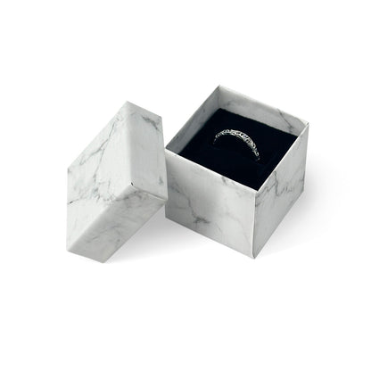 1 9/16" x 1 9/16" Marble White Paper Ring Box with Black Foam Insert