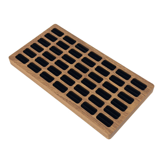 10 1/4" x 5 1/4" Dark Oak Black Velvet 42-Slot Ring Display Tray