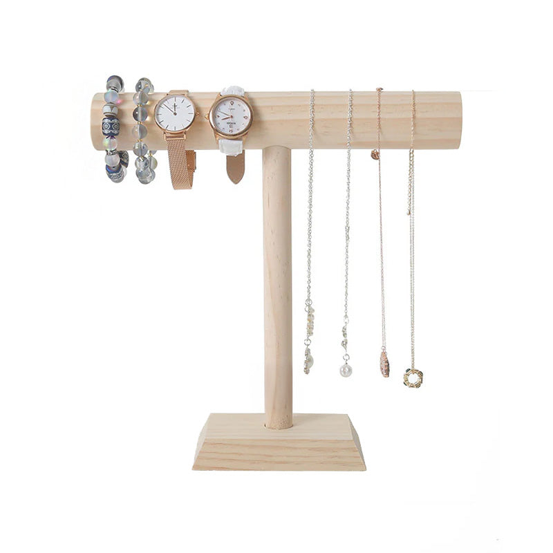 10" Natural Wood Single Round T-Bar Bracelet Display