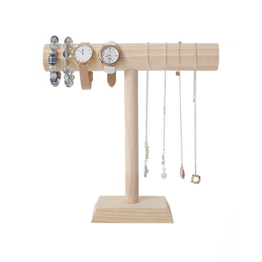 10" Natural Wood Single Round T-Bar Bracelet Display