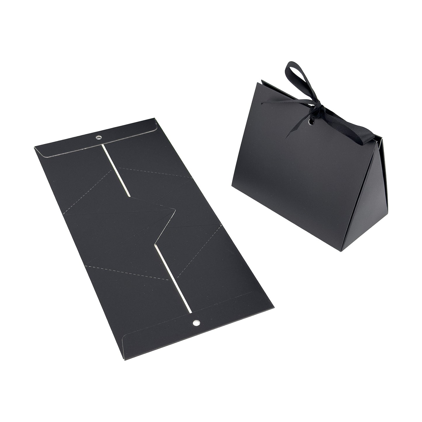 10-Pack Black Folding Paper Gift Bags with Ribbon Closure