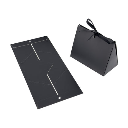 10-Pack Black Folding Paper Gift Bags with Ribbon Closure