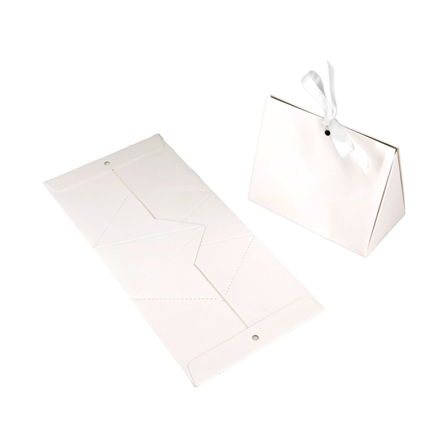 10-Pack White Folding Paper Gift Bags with Ribbon Closure