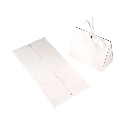 10-Pack White Folding Paper Gift Bags with Ribbon Closure