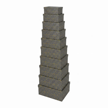 10-Piece Black Nested Gift Box Set with Gold Dot Design