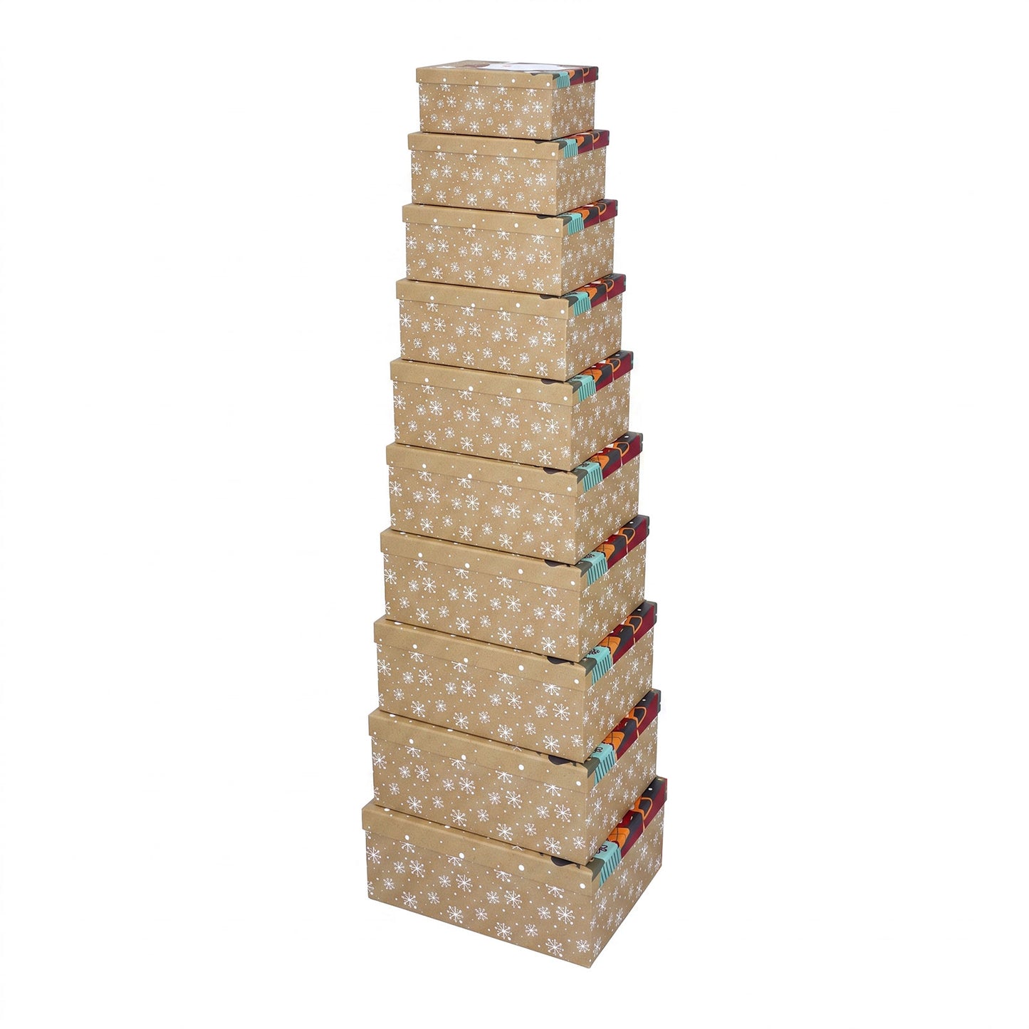 10-Piece Kraft Nested Gift Box Set with Santa Claus Christmas Design
