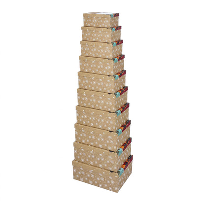 10-Piece Kraft Nested Gift Box Set with Santa Claus Christmas Design