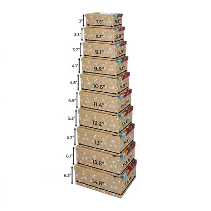 10-Piece Kraft Nested Gift Box Set with Santa Claus Christmas Design