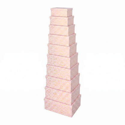 10-Piece Pink Nested Gift Box Set with Gold Star Design