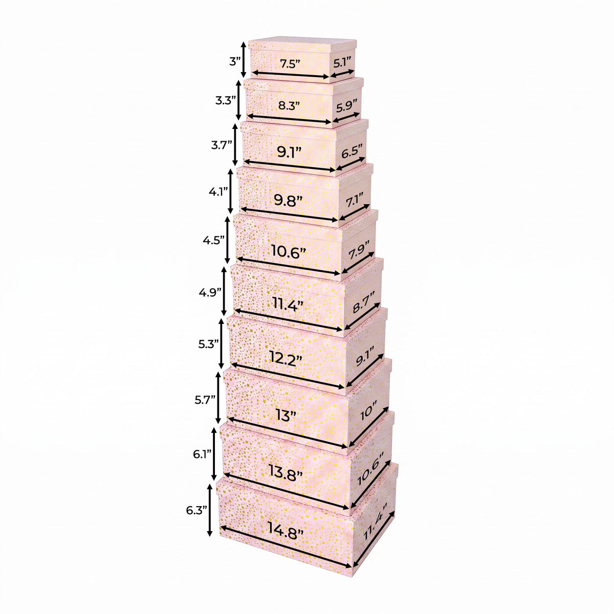 10-Piece Pink Nested Gift Box Set with Gold Star Design