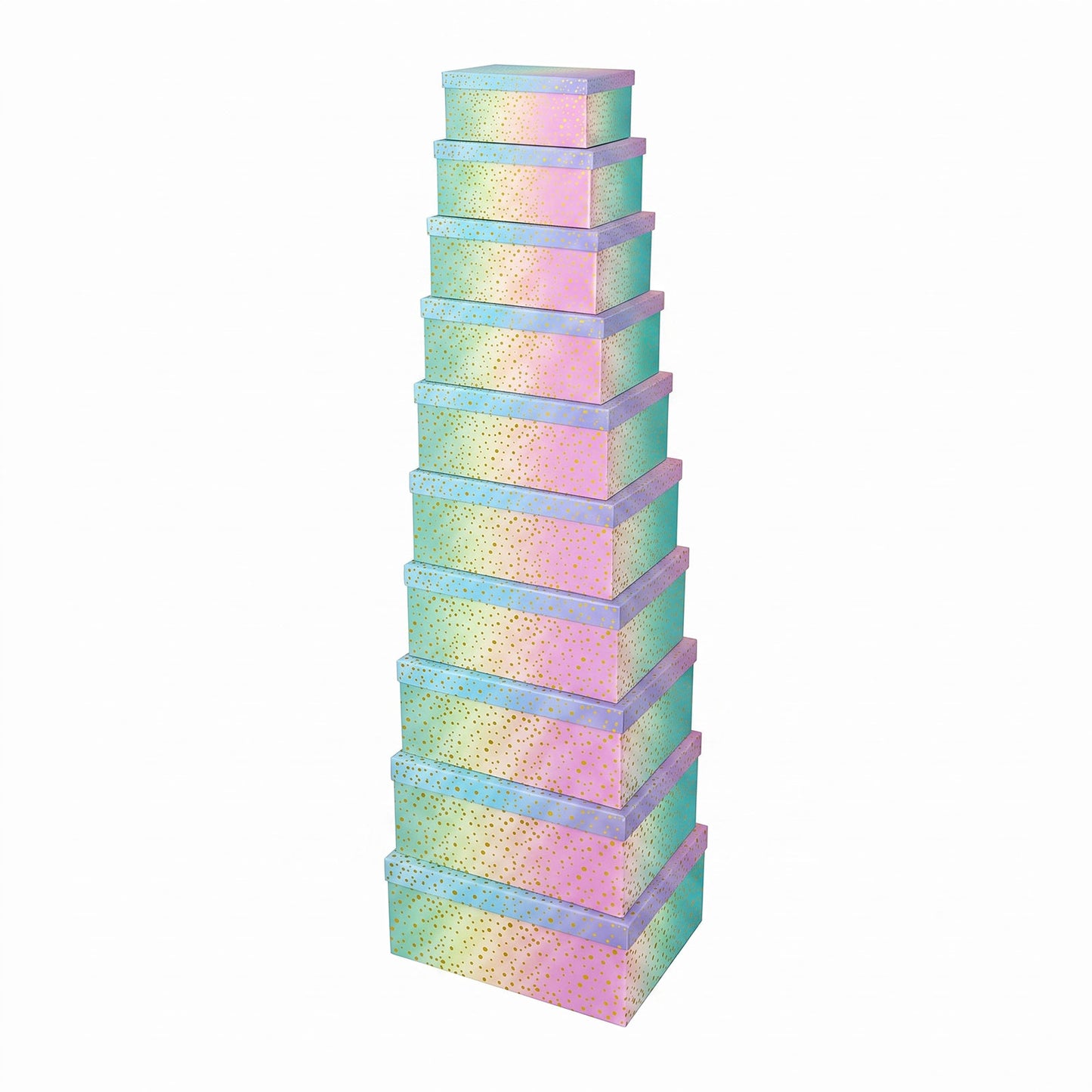 10-Piece Rainbow Nested Gift Box Set with Gold Dot Design