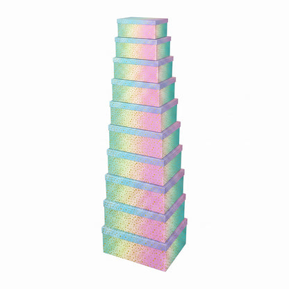10-Piece Rainbow Nested Gift Box Set with Gold Dot Design
