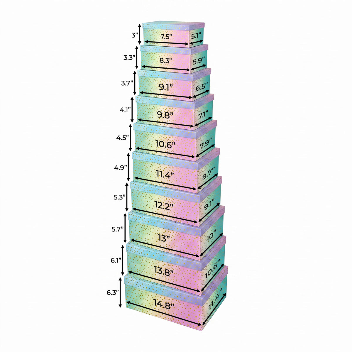 10-Piece Rainbow Nested Gift Box Set with Gold Dot Design