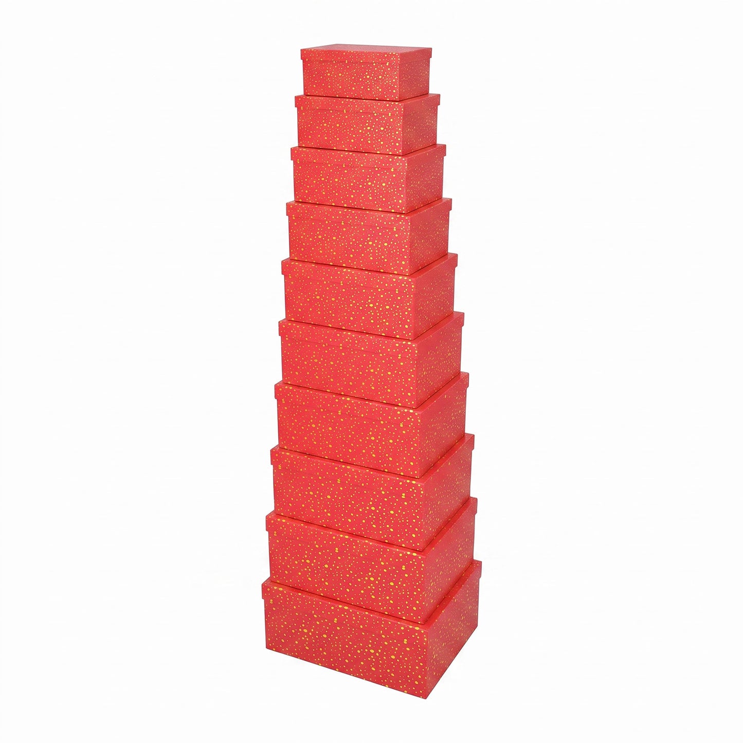10-Piece Red Nested Gift Box Set with Gold Dot Design