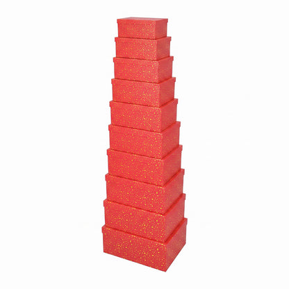 10-Piece Red Nested Gift Box Set with Gold Dot Design