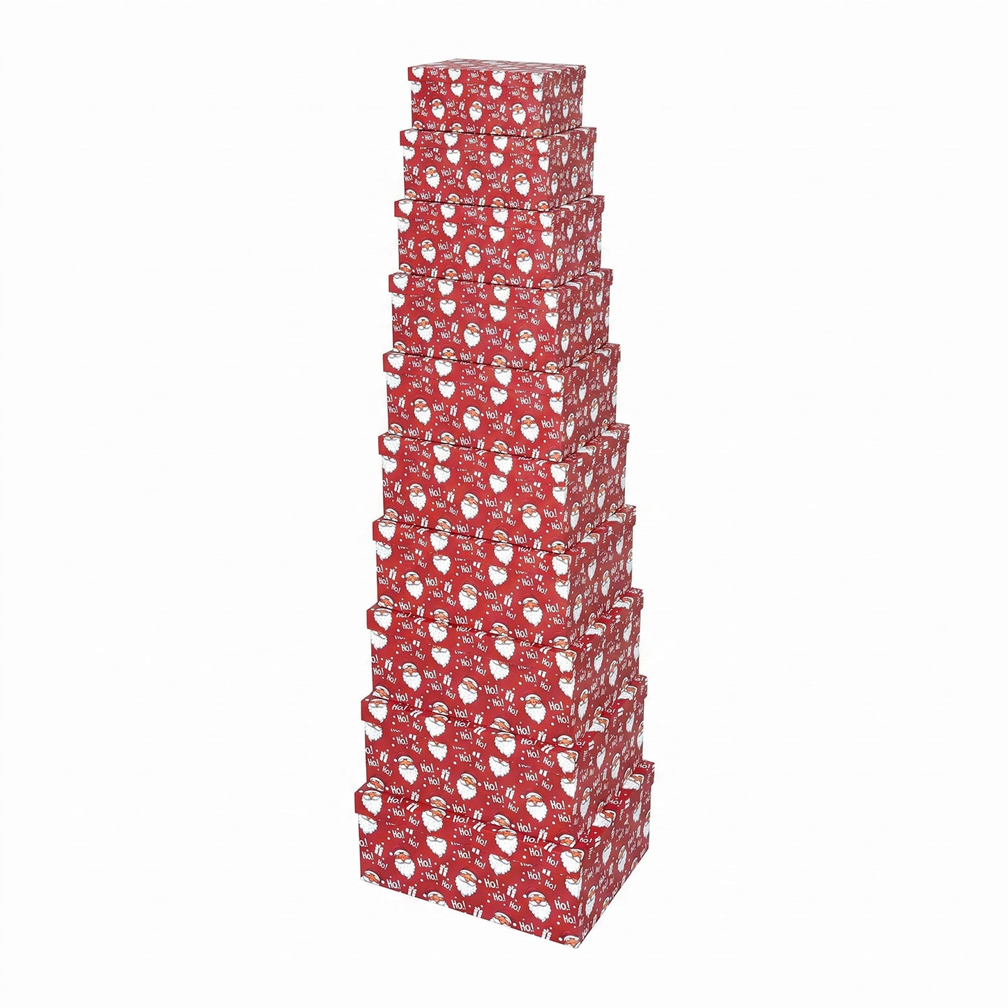 10-Piece Red Nested Gift Box Set with Santa Claus Ho Ho Ho Design
