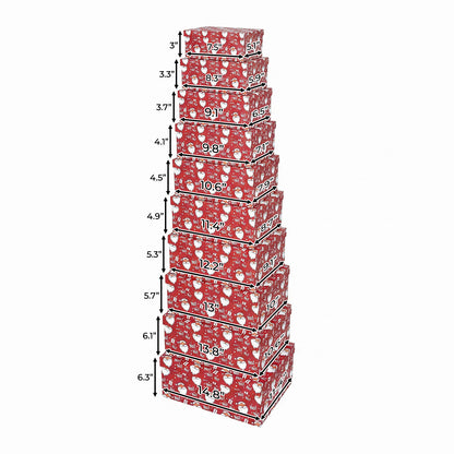 10-Piece Red Nested Gift Box Set with Santa Claus Ho Ho Ho Design
