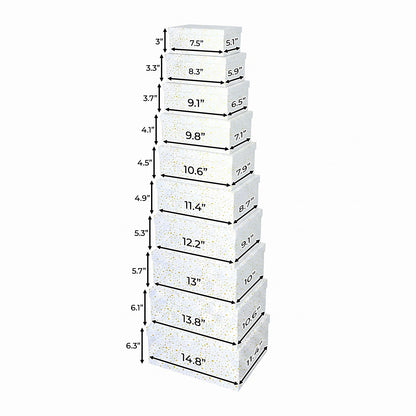 10-Piece White Nested Gift Box Set with Gold Dot Design