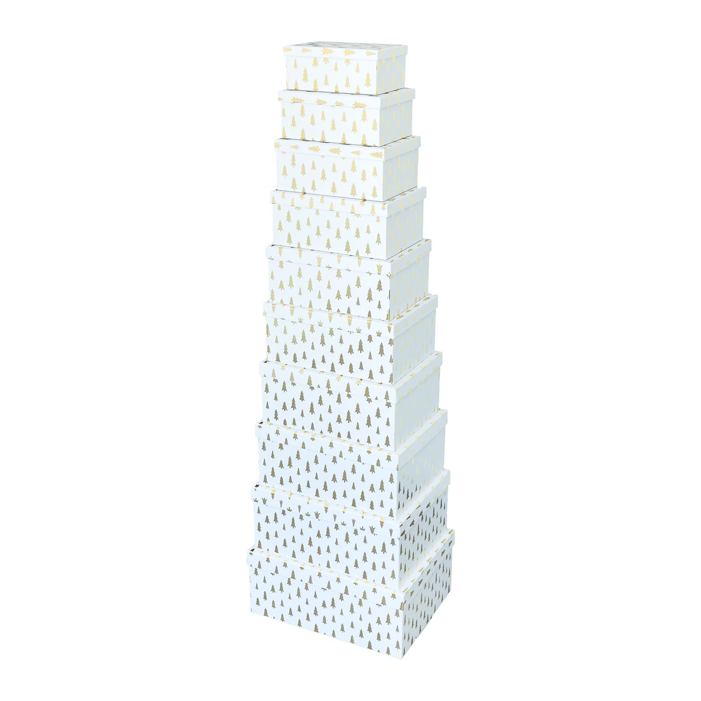 10-Piece White Nested Gift Box Set with Gold Tree Design