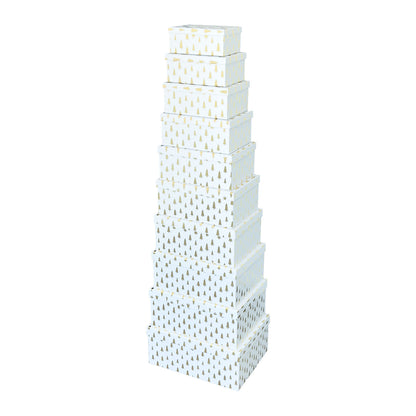 10-Piece White Nested Gift Box Set with Gold Tree Design