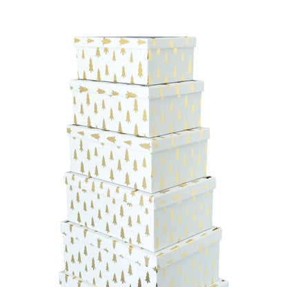 10-Piece White Nested Gift Box Set with Gold Tree Design