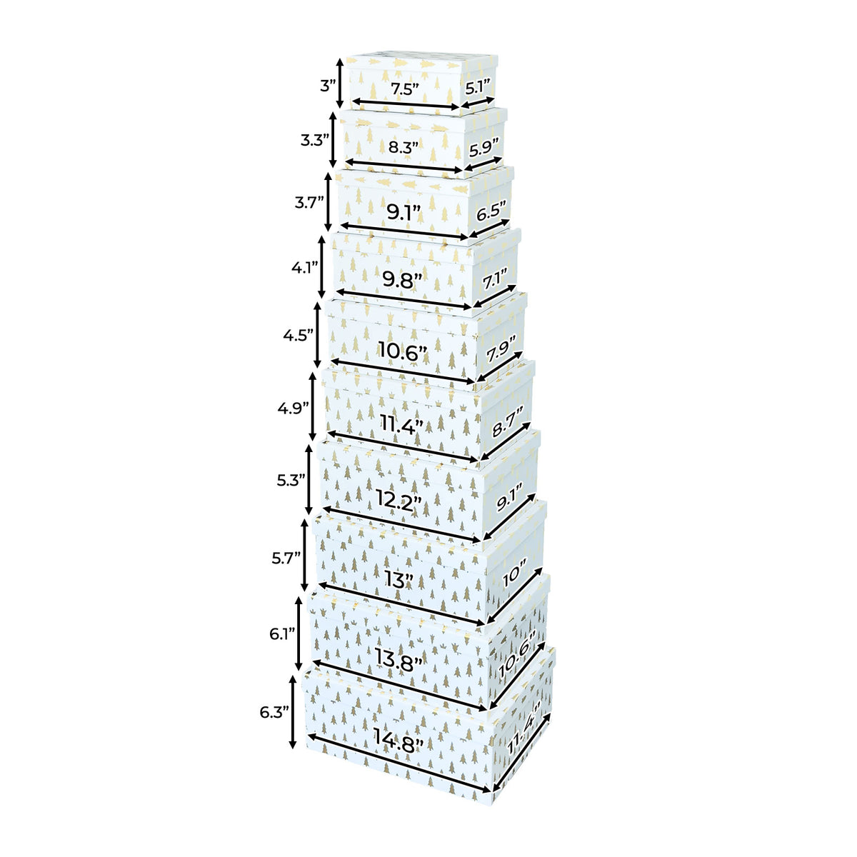 10-Piece White Nested Gift Box Set with Gold Tree Design