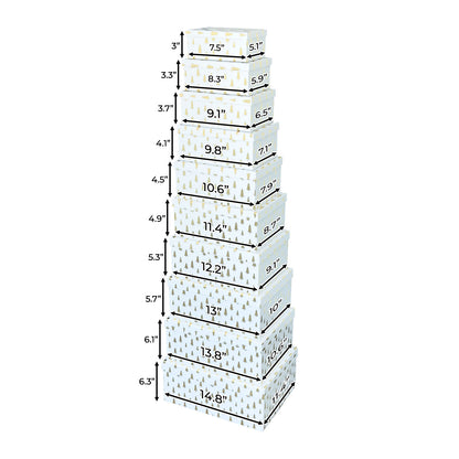 10-Piece White Nested Gift Box Set with Gold Tree Design