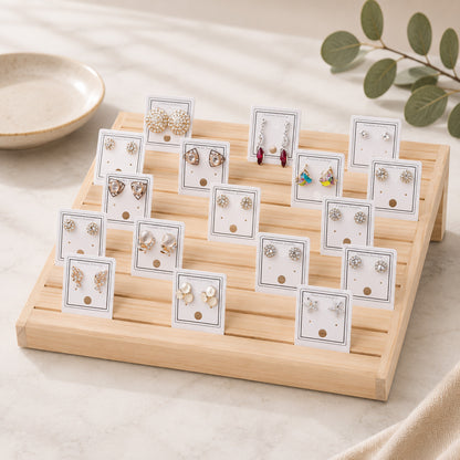 10 Row Natural Wood Earring Card Display Stand