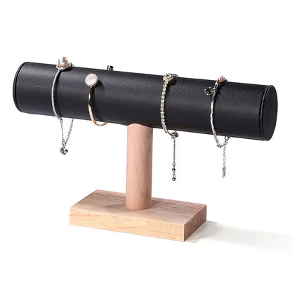10" x 6" Black Leatherette Light Oak T-Bar Jewelry Display