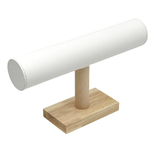 10" x 6" White Leatherette Light Oak T-Bar Jewelry Display