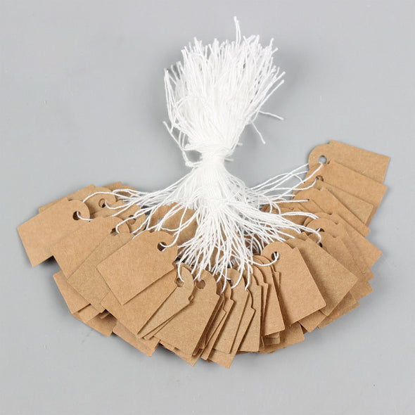 100-Pack of 15 x 25mm Kraft Paper Knotted Elastic String Price Tags