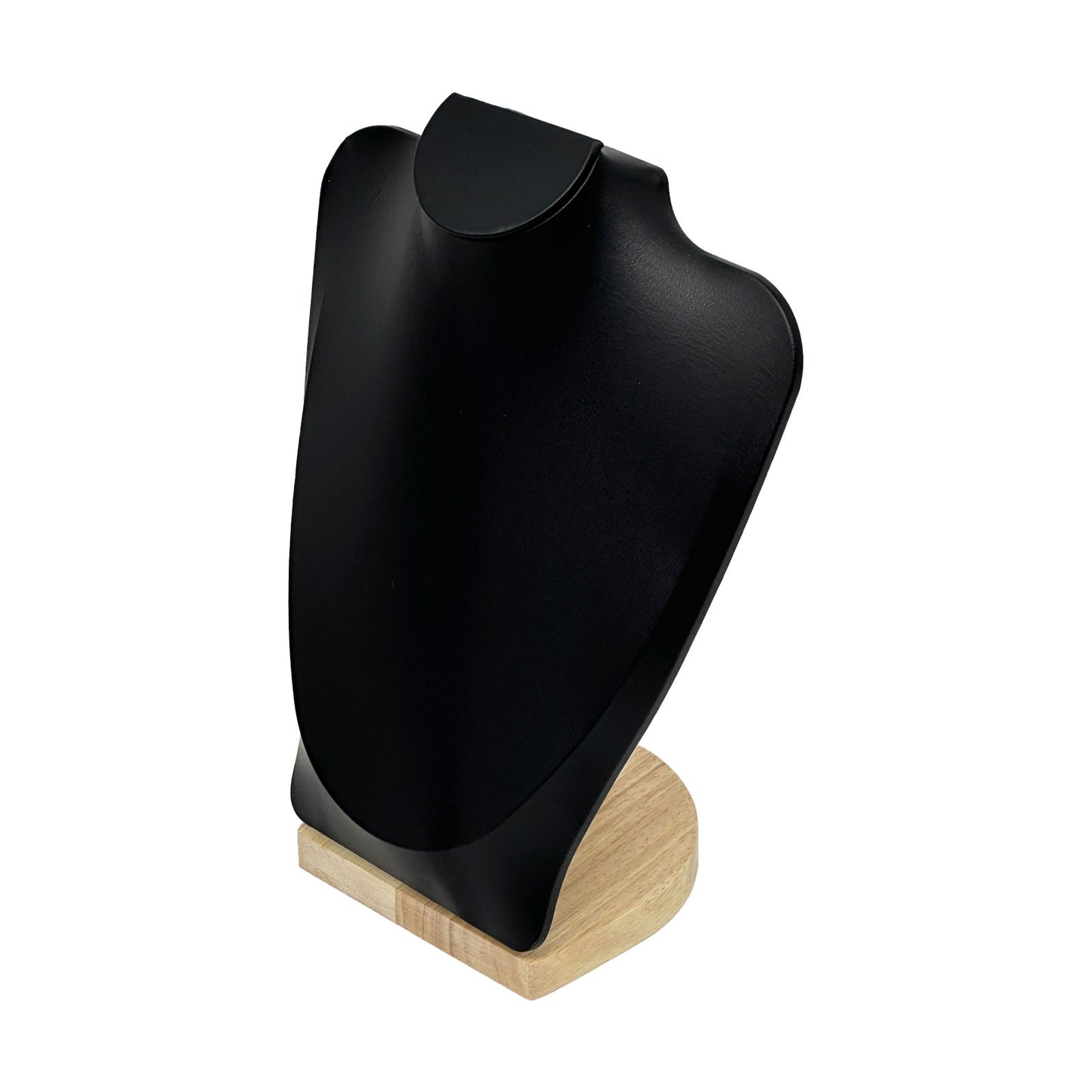 11 1/2" Black Leatherette Light Oak Base Necklace Bust Display
