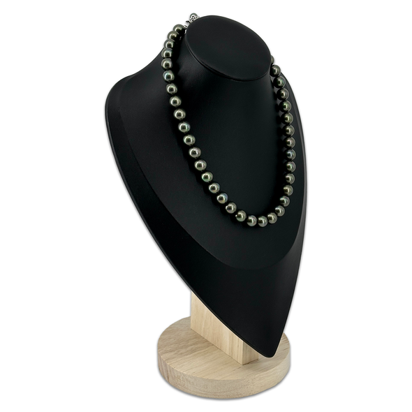 11 1/2" Black Leatherette Wood Base Necklace Bust Display