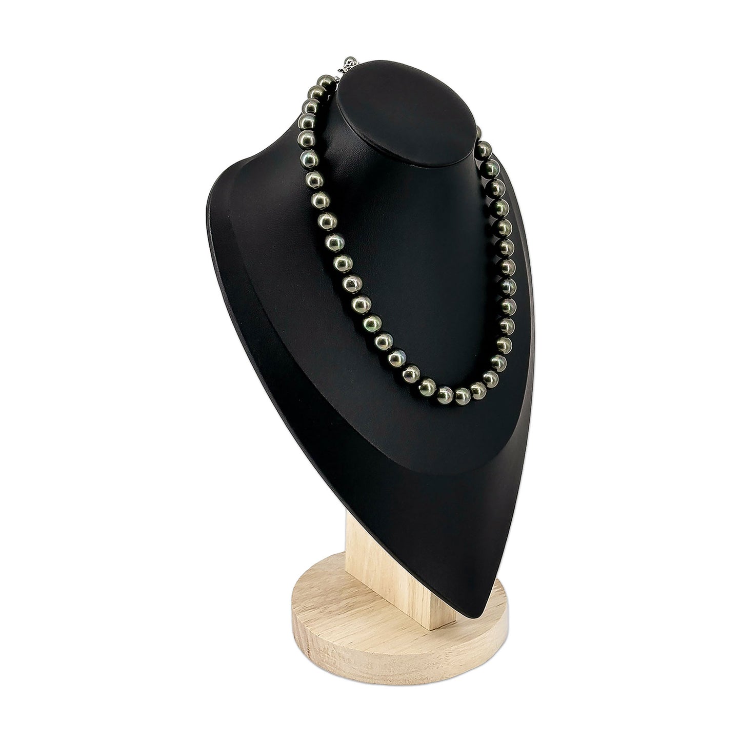 11 1/2" Black Leatherette Wood Base Necklace Bust Display