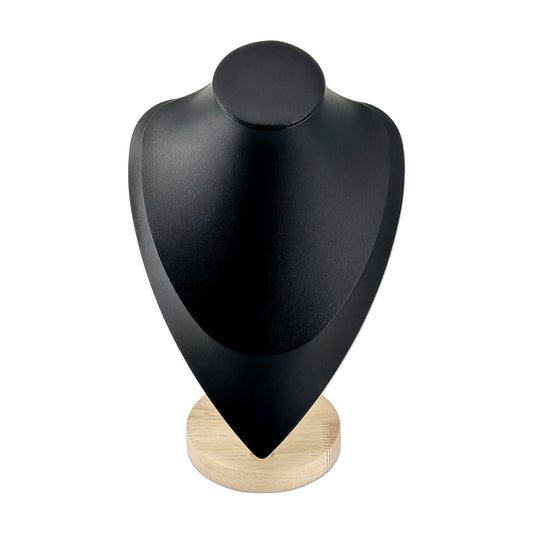 11 1/2" Black Leatherette Wood Base Necklace Bust Display