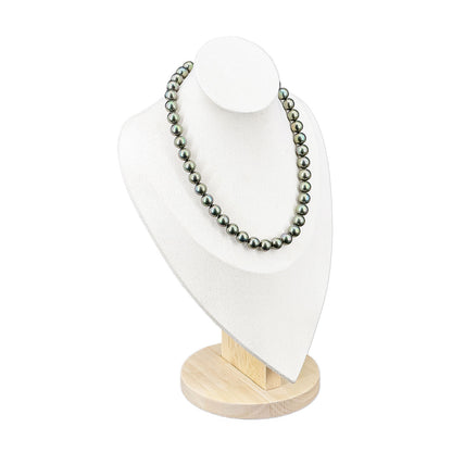 11 1/2" Light Beige Suede Wood Base Necklace Bust Display