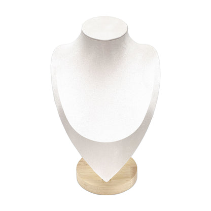 11 1/2" Light Beige Suede Wood Base Necklace Bust Display