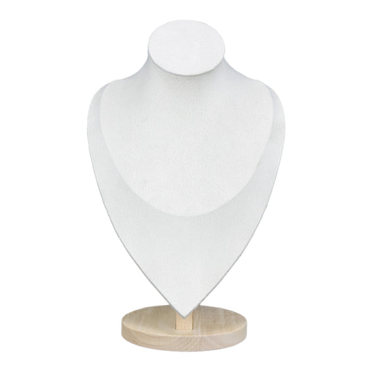11 1/2" Light Beige Suede Wood Base Necklace Bust Display