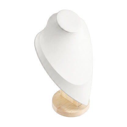 11 1/2" White Leatherette Wood Base Necklace Bust Display