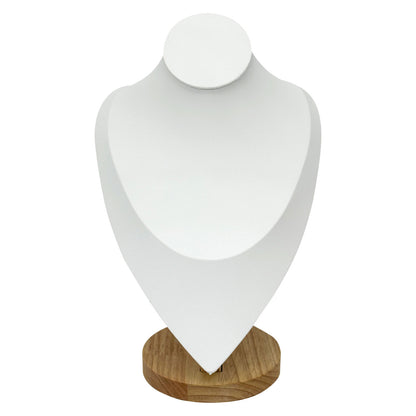 11 1/2" White Leatherette Wood Base Necklace Bust Display