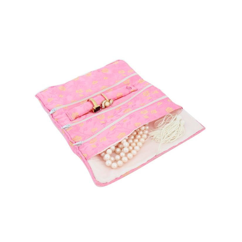 11 1/2" x 8 1/2" Pink Floral Pattern Jewelry Case Roll
