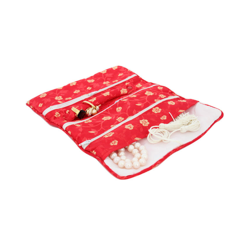 11 1/2" x 8 1/2" Red Floral Pattern Jewelry Case Roll