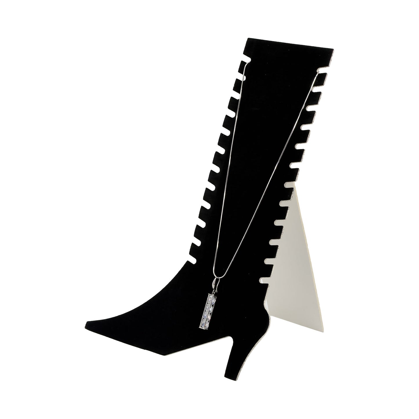 11" Black Velvet Boot-Shaped Necklace Display Easel with Notches