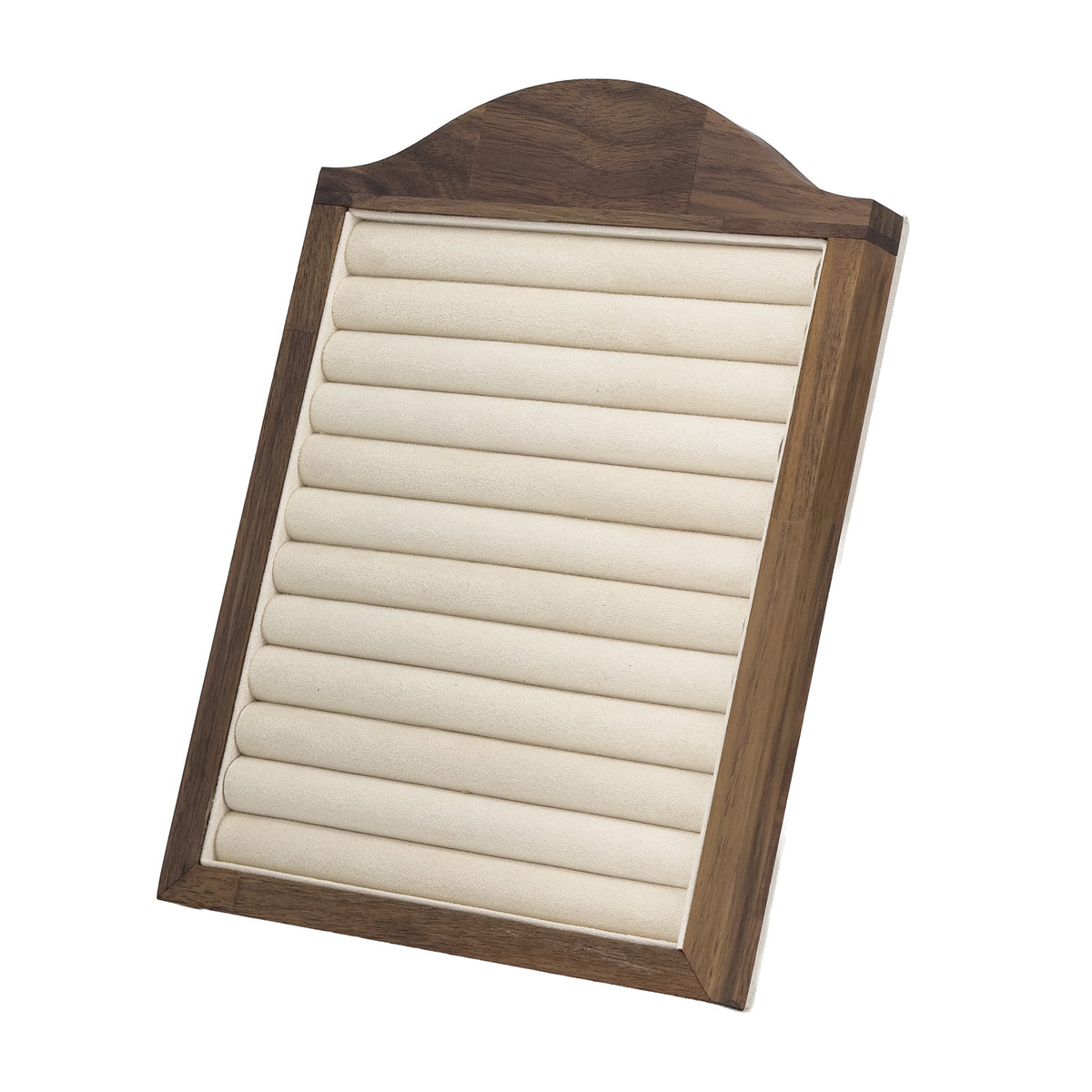 11" x 5" Beige Velvet Walnut Wood Ring Display Board