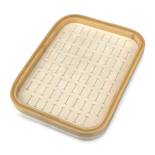 11" x 8" Bamboo Rim Beige Suede 76 Ring Display Tray