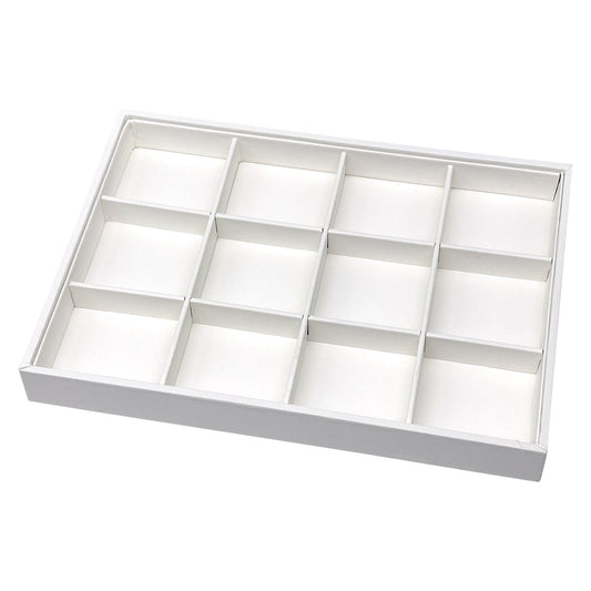 11" x 8" White Leatherette 12 Compartment Jewelry Tray