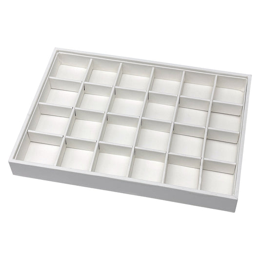 11" x 8" White Leatherette 24 Compartment Jewelry Tray