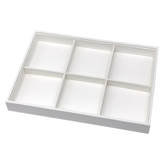 11" x 8" White Leatherette 6 Compartment Jewelry Tray