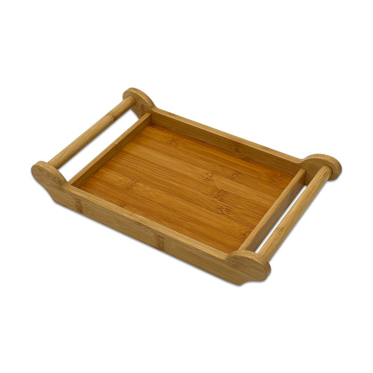 12 1/2" x 8" Natural Bamboo Serving Tray with Handles