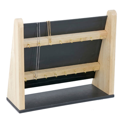12 1/4" x 10 1/2" Black Leatherette Wood Necklace Display with 16 Hooks